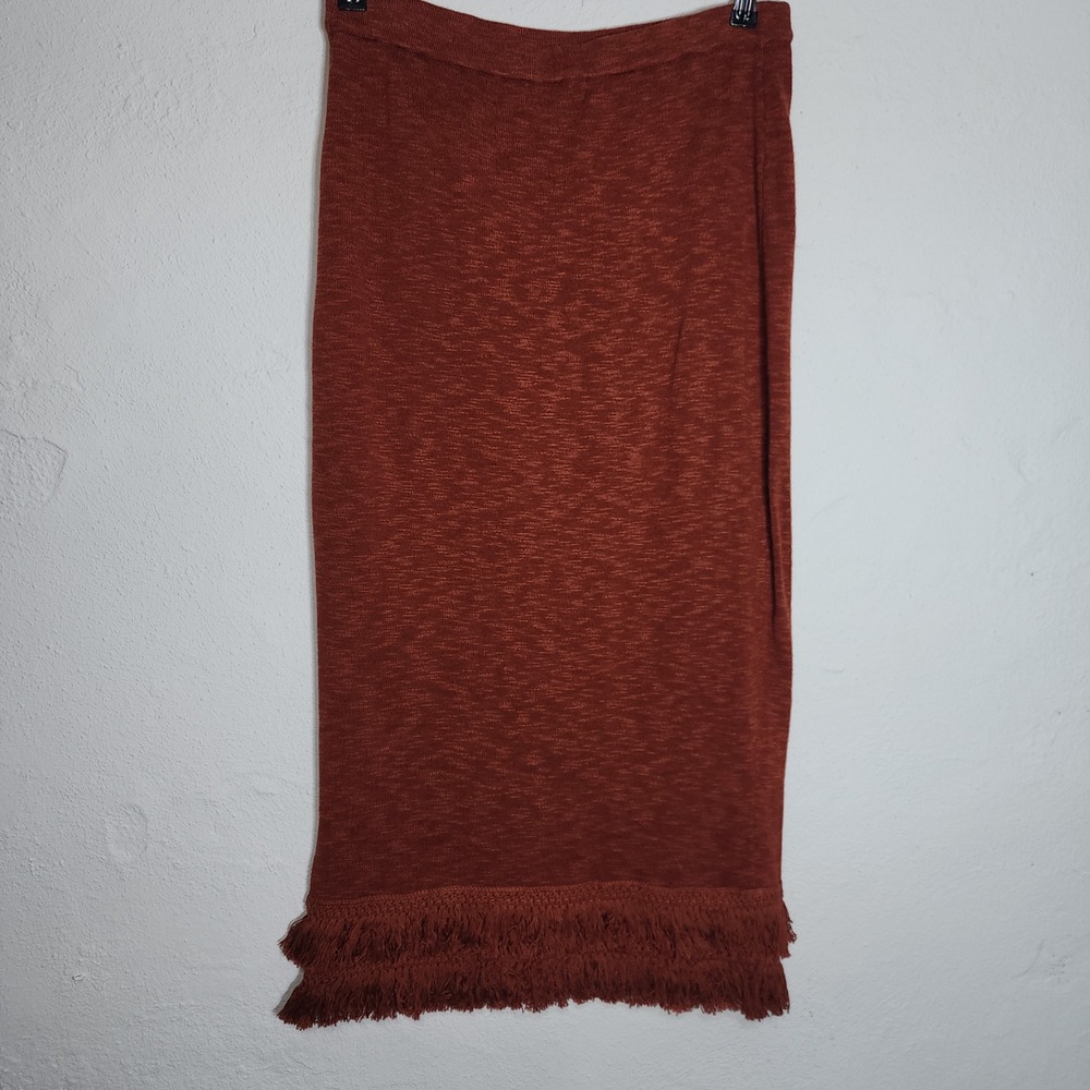 Lush Erika Fringe Skirt Women Medium Rust New Knit Side Slit LT18068